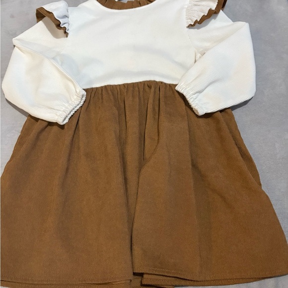 Trendy Littles Other - White and Brown Ruffle Sleeve Dress